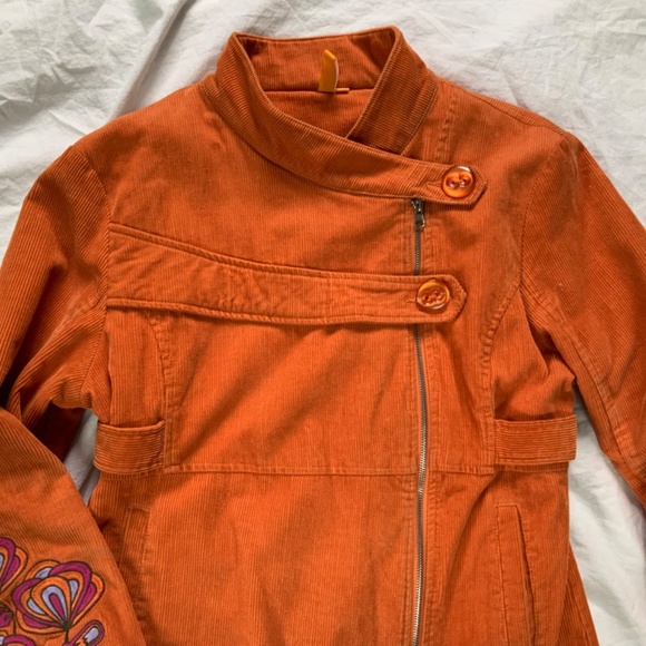 Boho Embroidered Orange Corduroy Coat by KanaBeach Women’s 12 - Picture 3 of 16